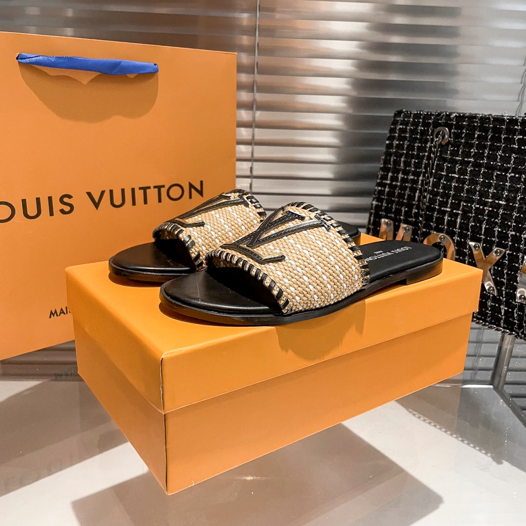 Woven Leather Flat Slippers-1 mysite