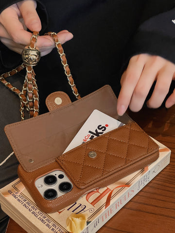 Chanel Genuine Leather Wallet Leather Crossbody Bag Phone Case For iPhone 17 / 16 / 15 / 14s mysite