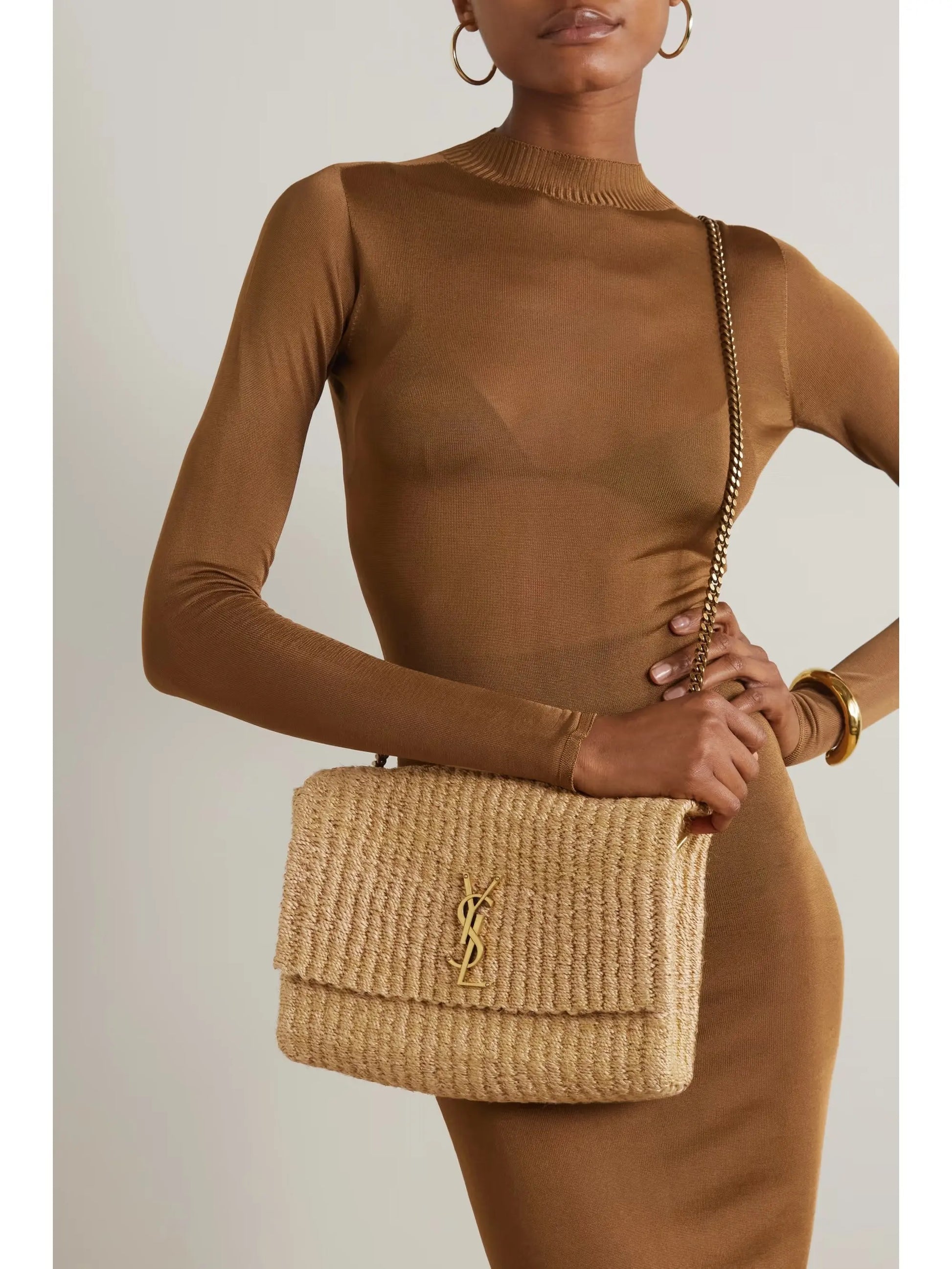 YSL SAINT LAURENT Kate medium raffia shoulder Bag mysite