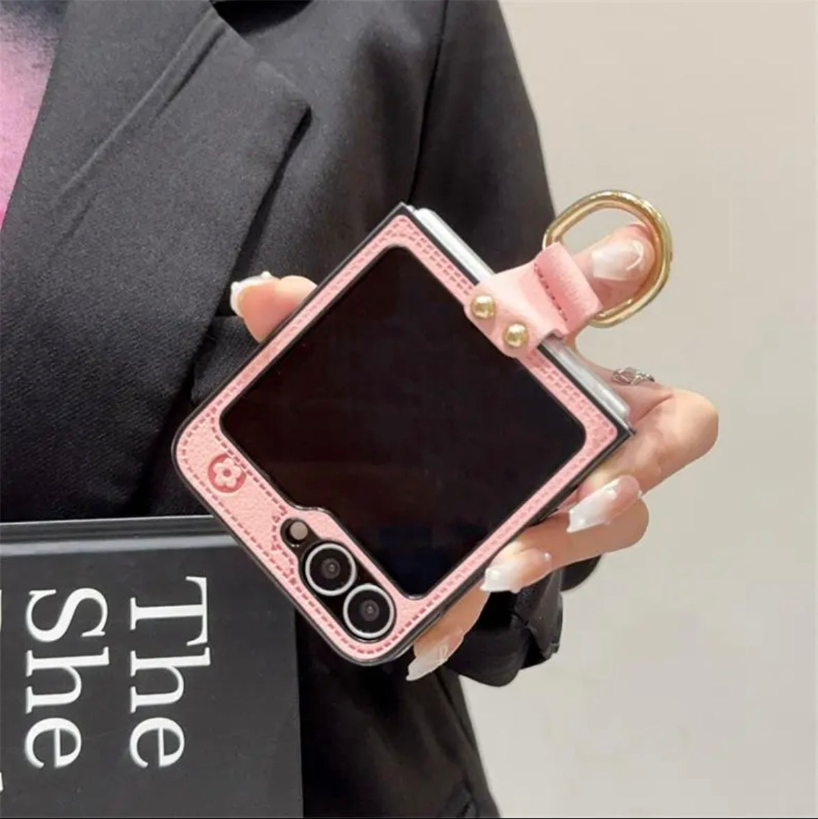 "Samsung Z Flip series leather folding anti-fall mobile phone case, with finger ring buckle design"s mysite