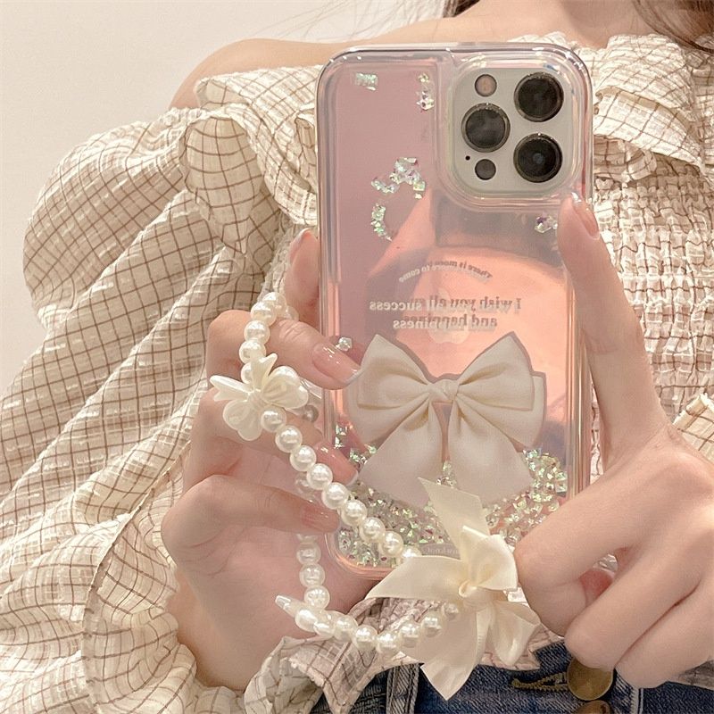 Quicksand Gradient Color Bow-knot With Wristband For iPhone Case mysite