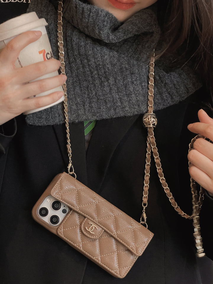Chanel Genuine Leather Wallet Leather Crossbody Bag Phone Case For iPhone 17 / 16 / 15 / 14s mysite