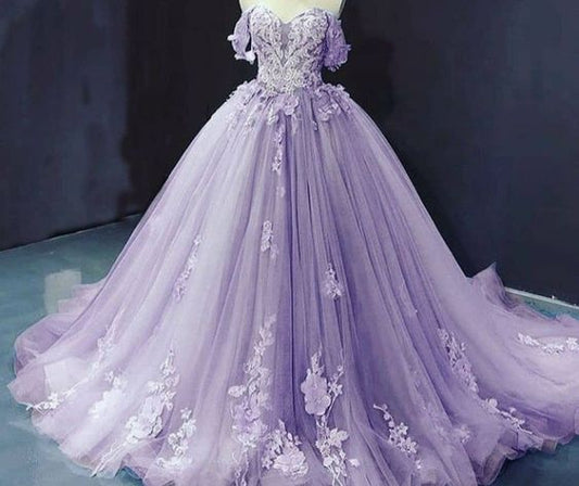 Lilac Quinceanera Dress Ball Gown Prom Dress ,Appliques Lace Birthday Party Dress  cg24982s mysite