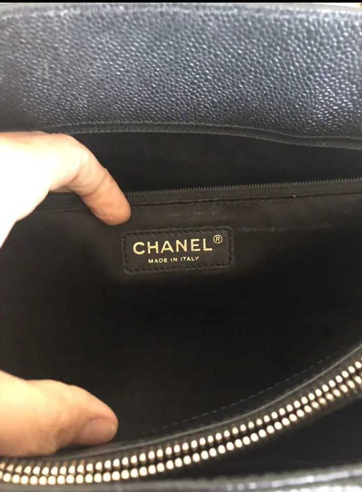 Authentic Chanel CC BlackGold Caviar Quilted Grand Shopping Tote mysite