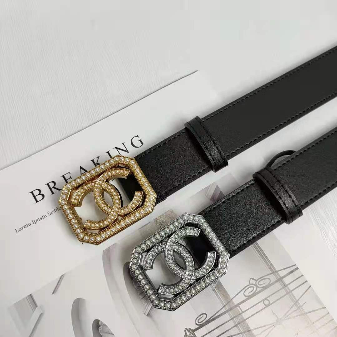 2 Colors Fashion pearl square buckle leather belts mysite