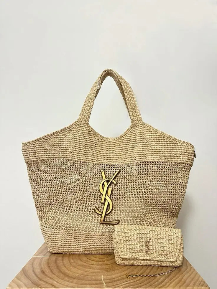 SAINT LAURENT YSL Raffia Icare Tote Bag mysite