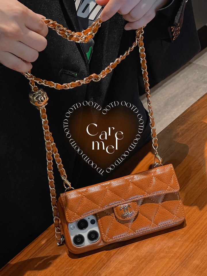 Chanel Genuine Leather Wallet Leather Crossbody Bag Phone Case For iPhone 17 / 16 / 15 / 14s mysite