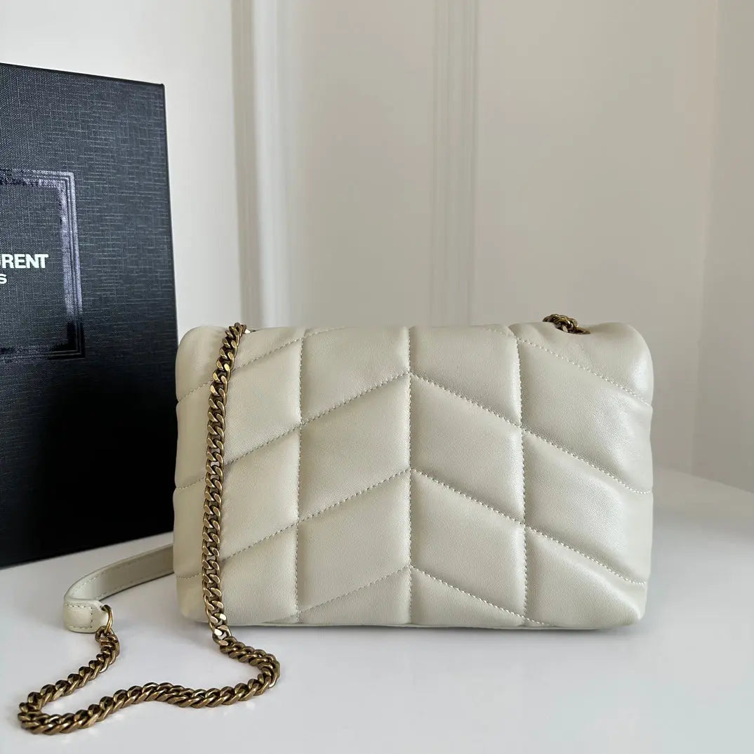 YSL  Loulou Puffer Toy Bag In Quilted Lambskin White Size 23x15.5x8.5 mysite