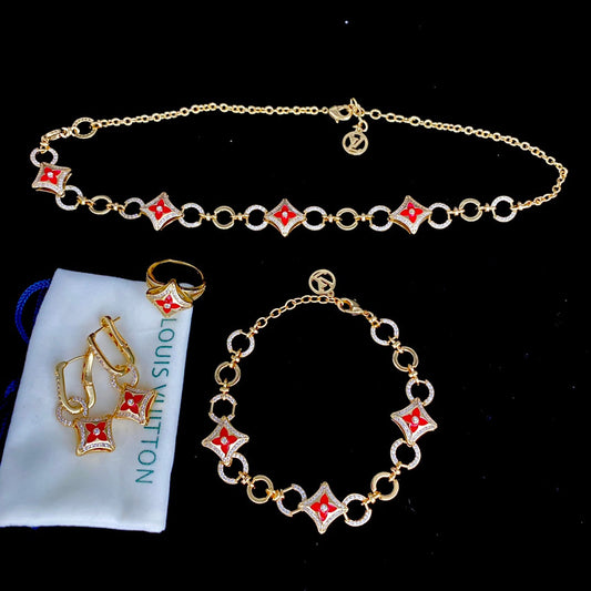 Diamond Red Clover Flower Jewelry Sets-s mysite
