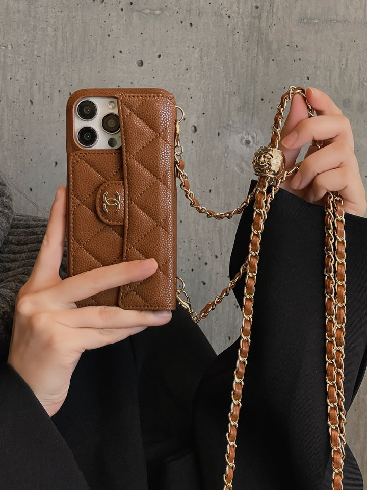 Chanel Genuine Leather Wallet Leather Crossbody Bag Phone Case For iPhone 17 / 16 / 15 / 14s mysite