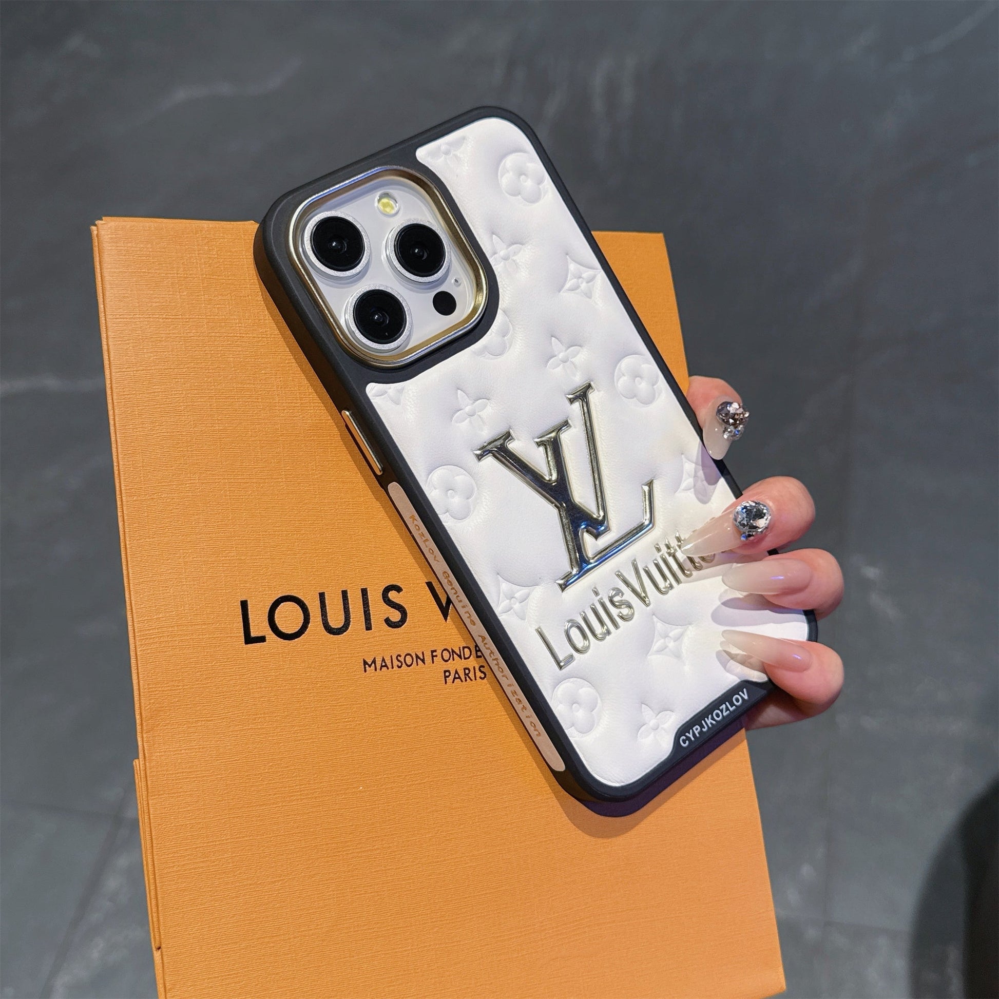 Finest Electroplated Classic Monogram Embossed Leather Apple iPhone Cases mysite