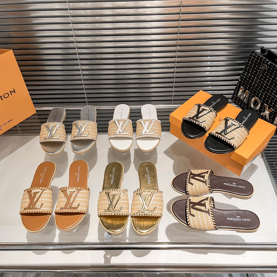 Woven Leather Flat Slippers-1 mysite