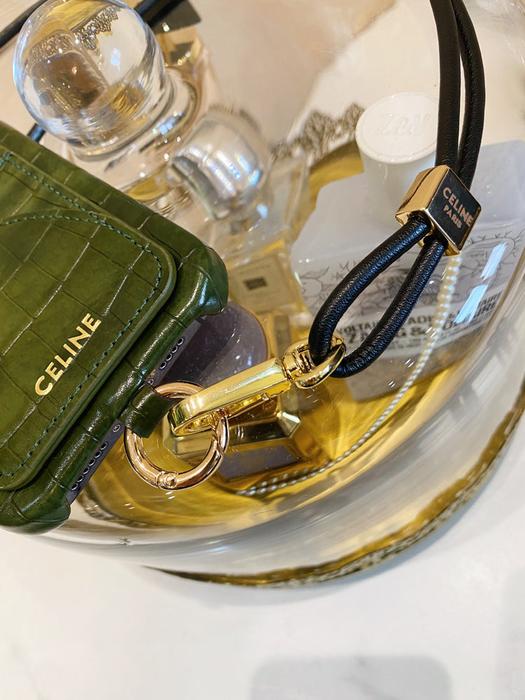 Alligator Print Celine iPhone Case With Card Holder And Strap Green -EYP2414151 mysite