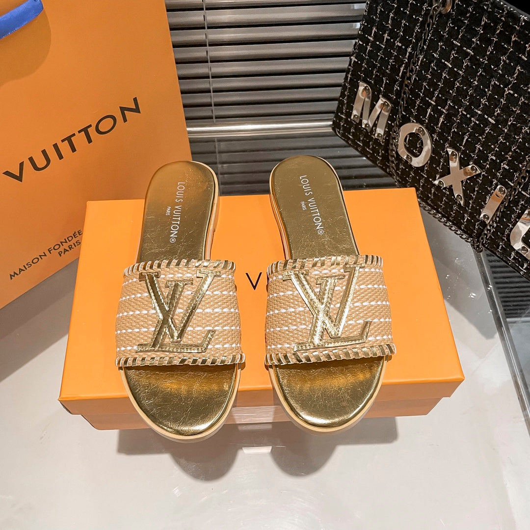 Woven Leather Flat Slippers-1 mysite