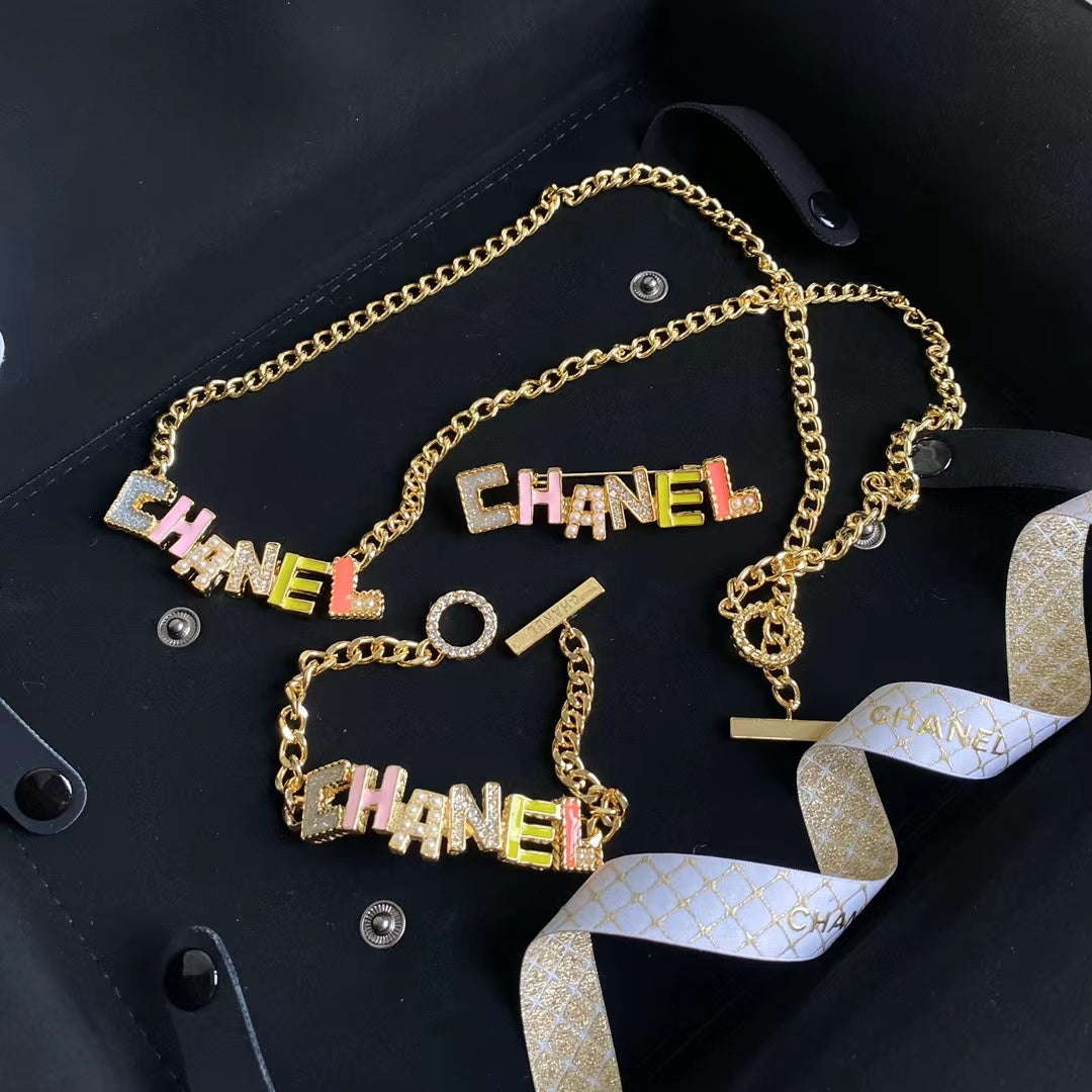 Fashion Colorful Crystal Letter Necklace and Bracelet-s mysite