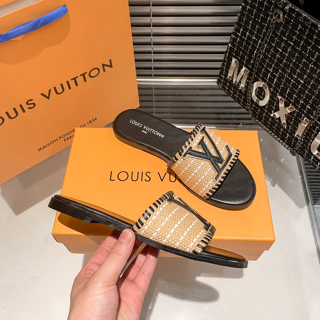 Woven Leather Flat Slippers-1 mysite