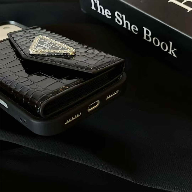 Elegant Prada Apple Phone Case with Card Holder For iPhone 17 / 16 / 15 / 14s mysite