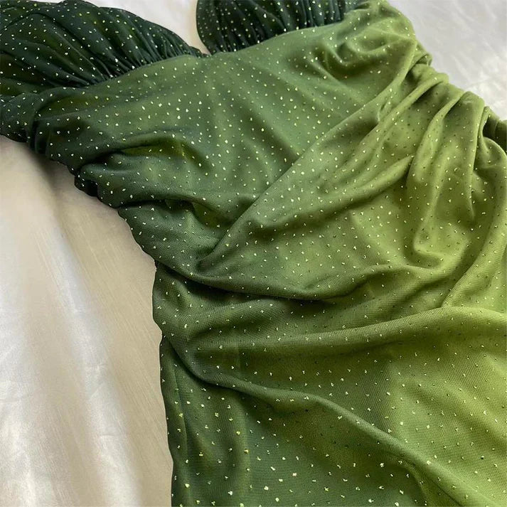 Shiny Green Gradient Long Chiffon Ball Gown Prom Dress Celebrity Dressess mysite