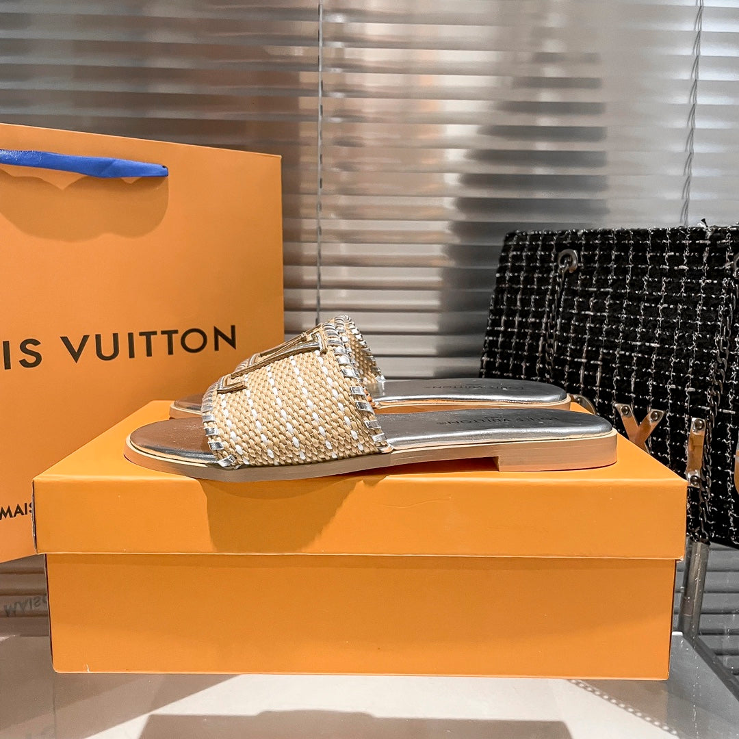 Woven Leather Flat Slippers-1 mysite