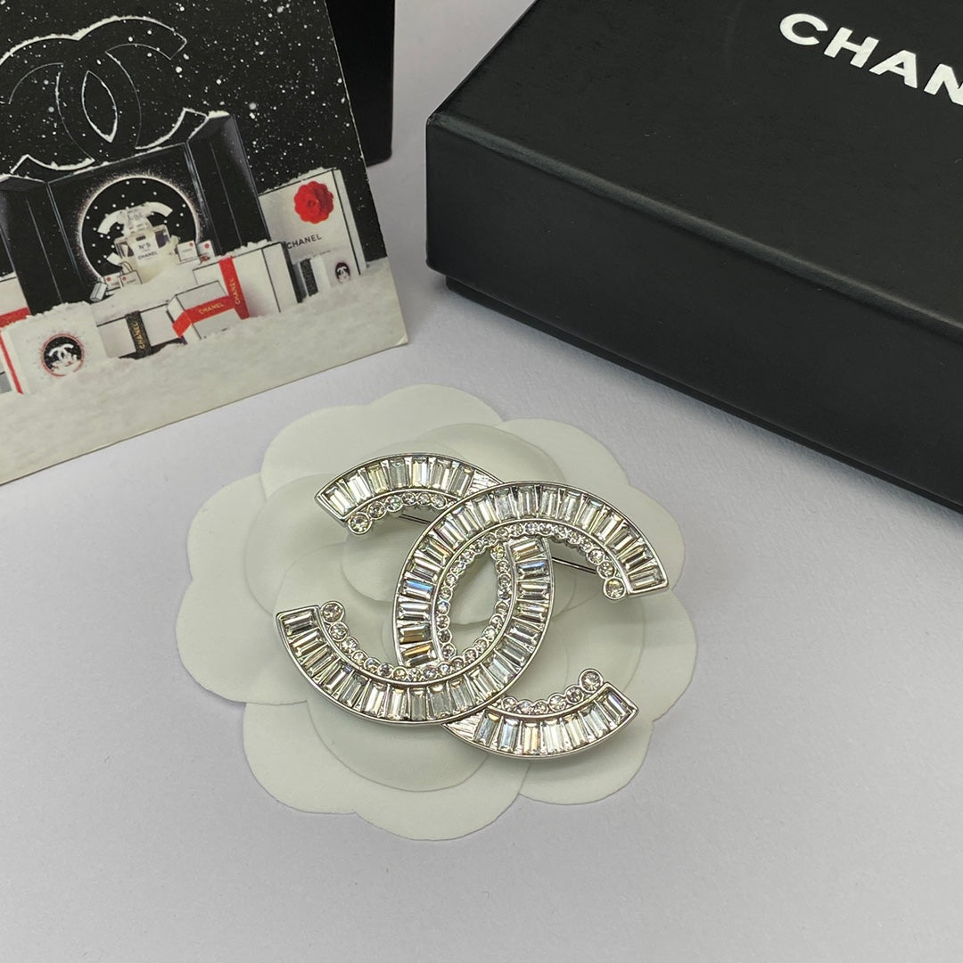 Crystal Baguette Silver Brooch and Earrings-1-s mysite