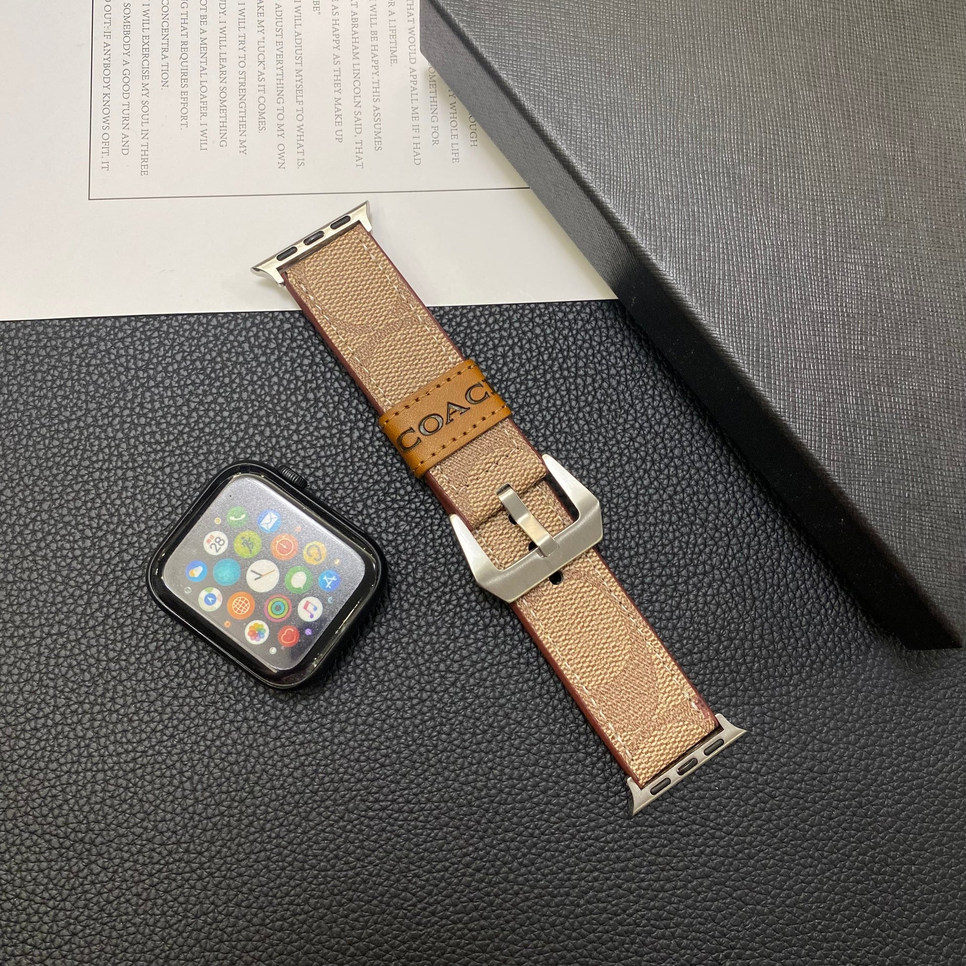 Leather Coach Apple Watch Band Light Brown-YHK244221710s-1 mysite