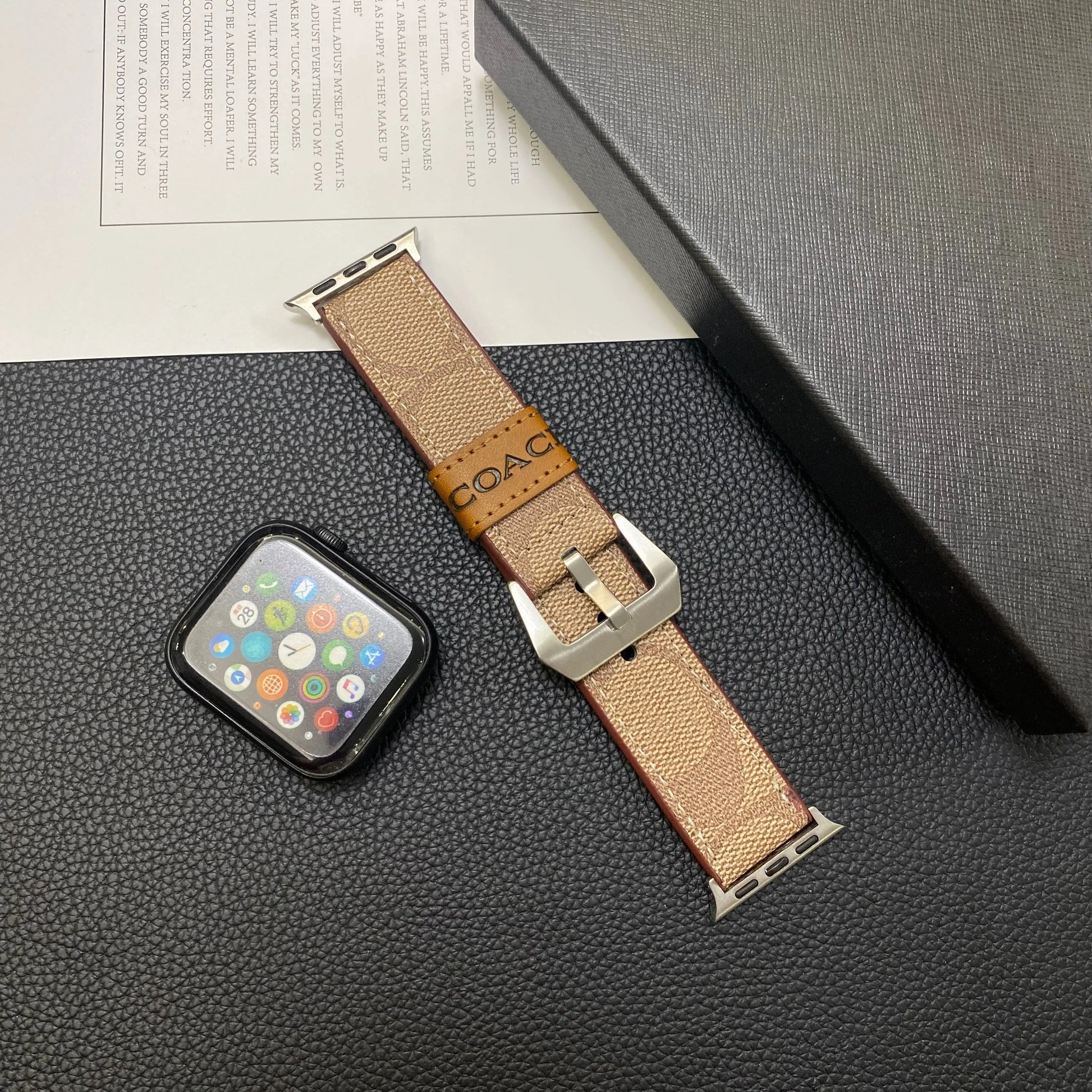 Leather Coach Apple Watch Band Light Brown-YHK244221710 mysite