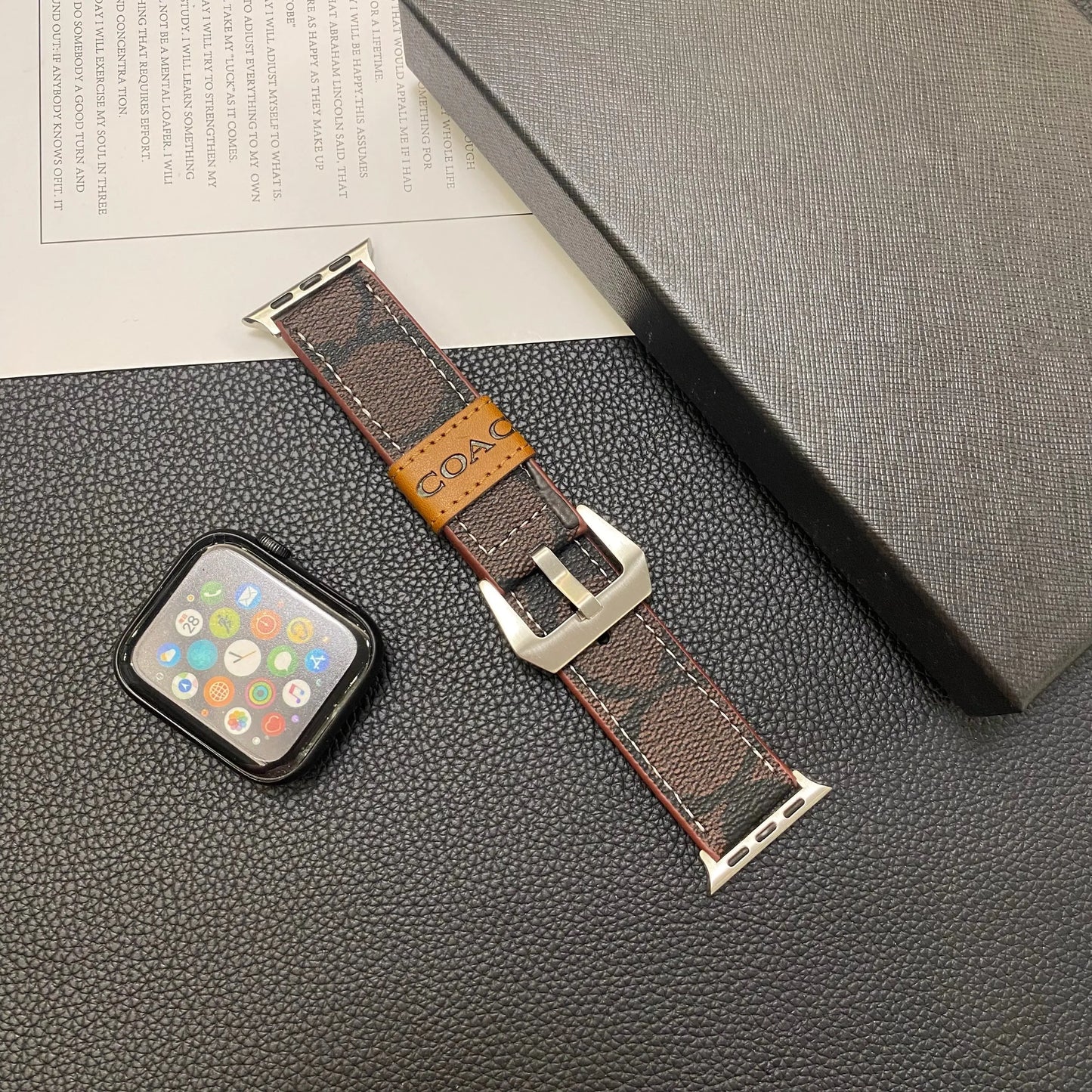 Leather Coach Apple Watch Band Dark brown-YHK244221710 mysite