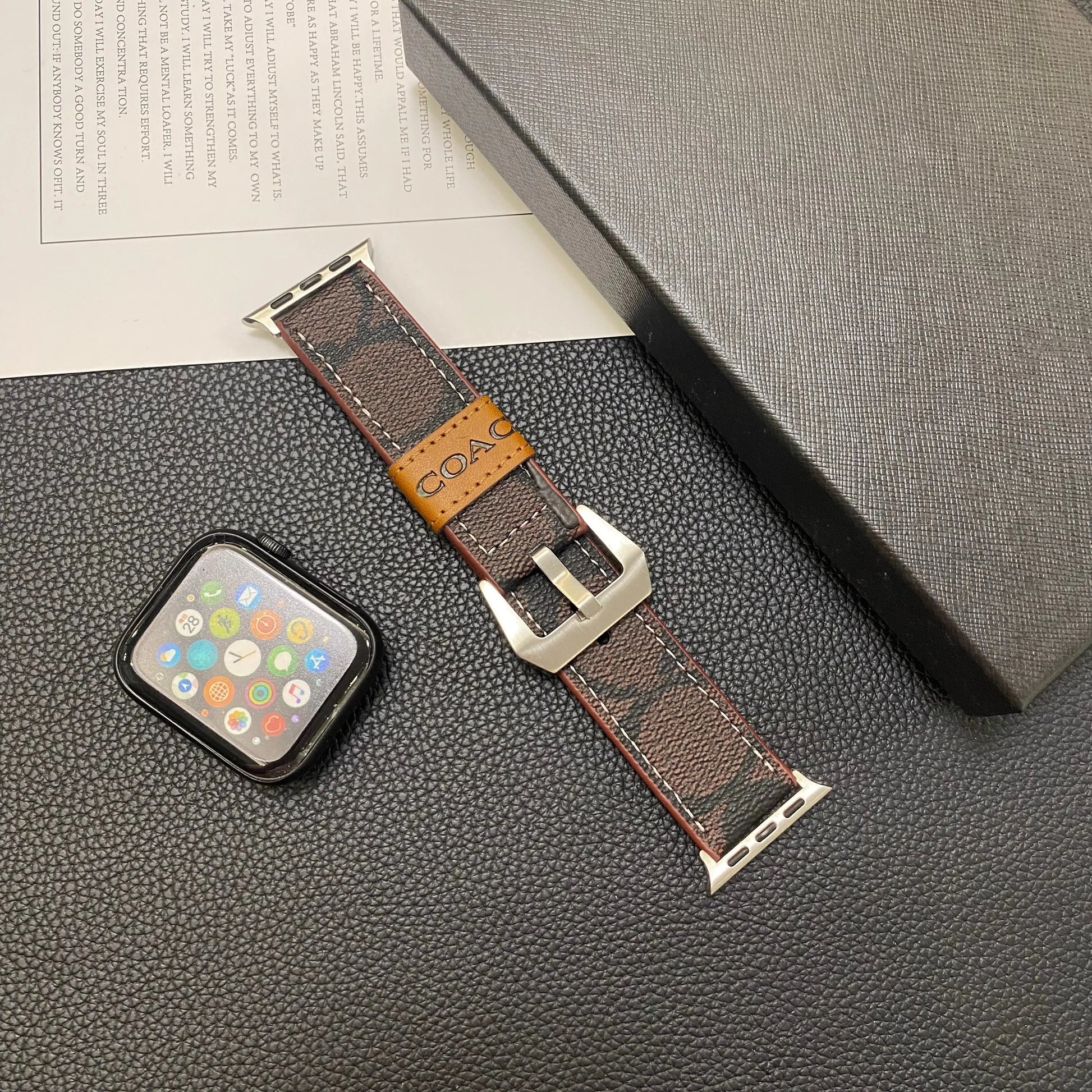 Leather Coach Apple Watch Band Dark brown-YHK244221710 mysite