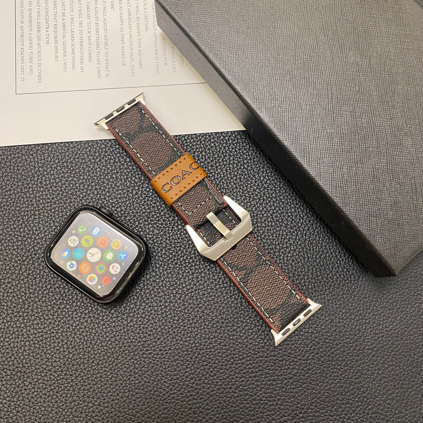 Leather Coach Apple Watch Band Dark brown-YHK244221710s-1 mysite