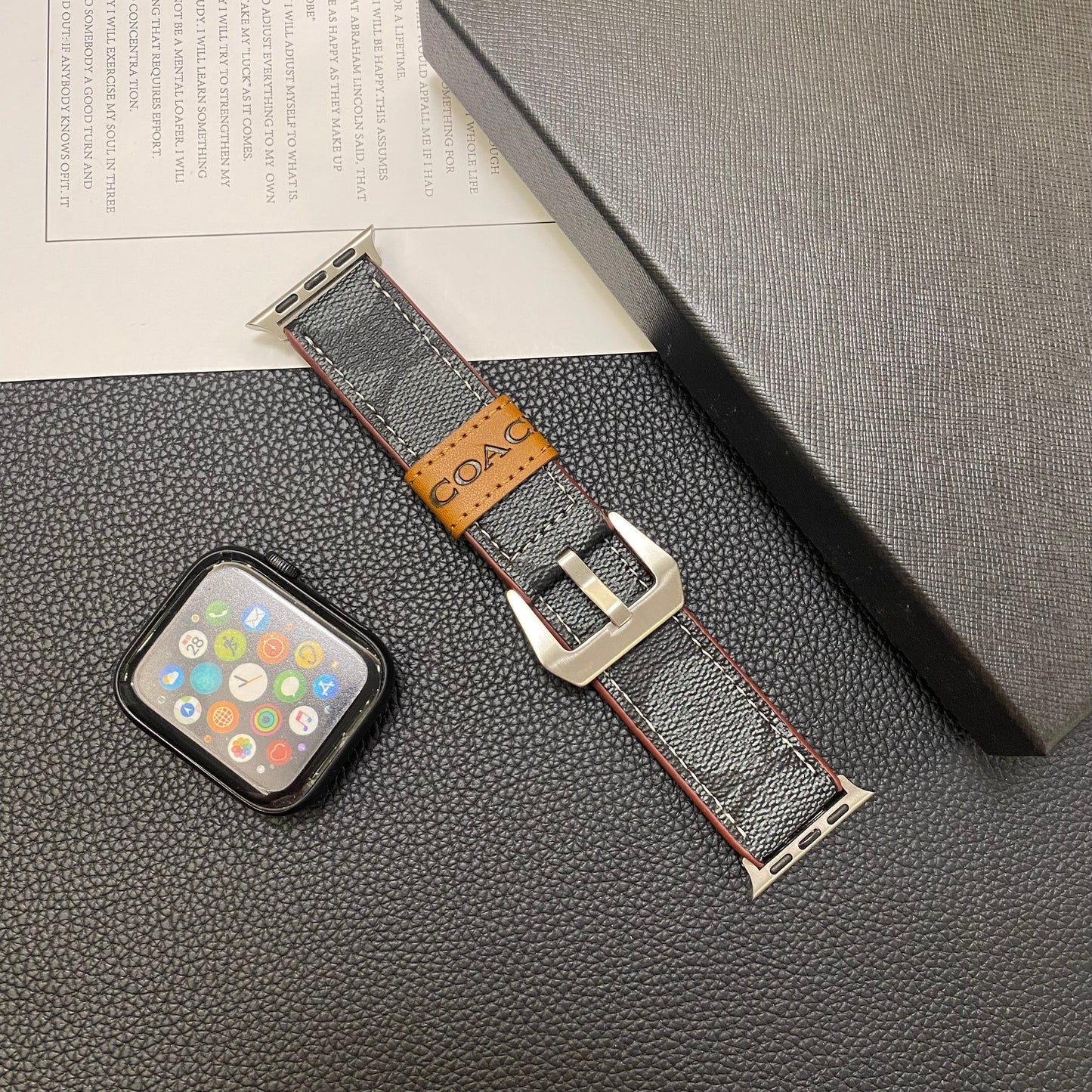 Leather Coach Apple Watch Band Black-YHK244221710s-1 mysite