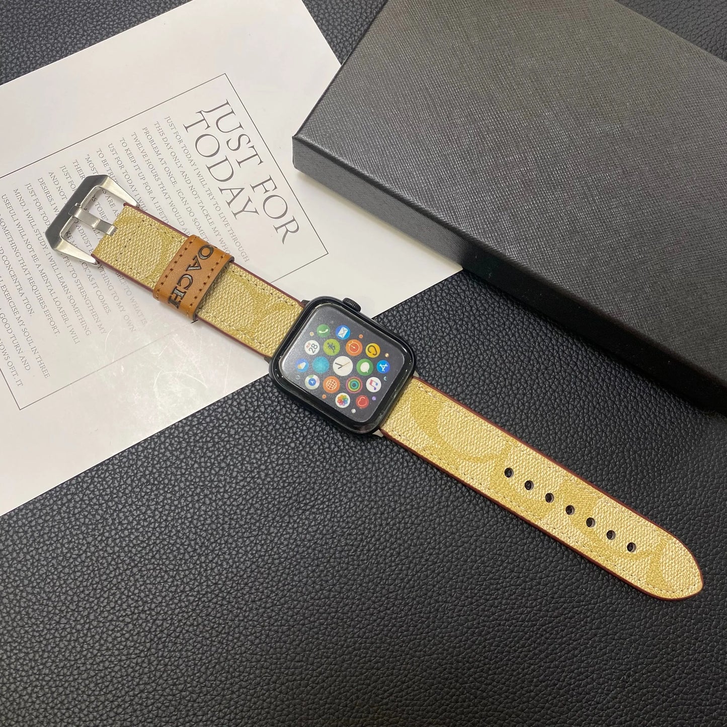 Leather Coach Apple Watch Band Coffee-YHK244221710 mysite