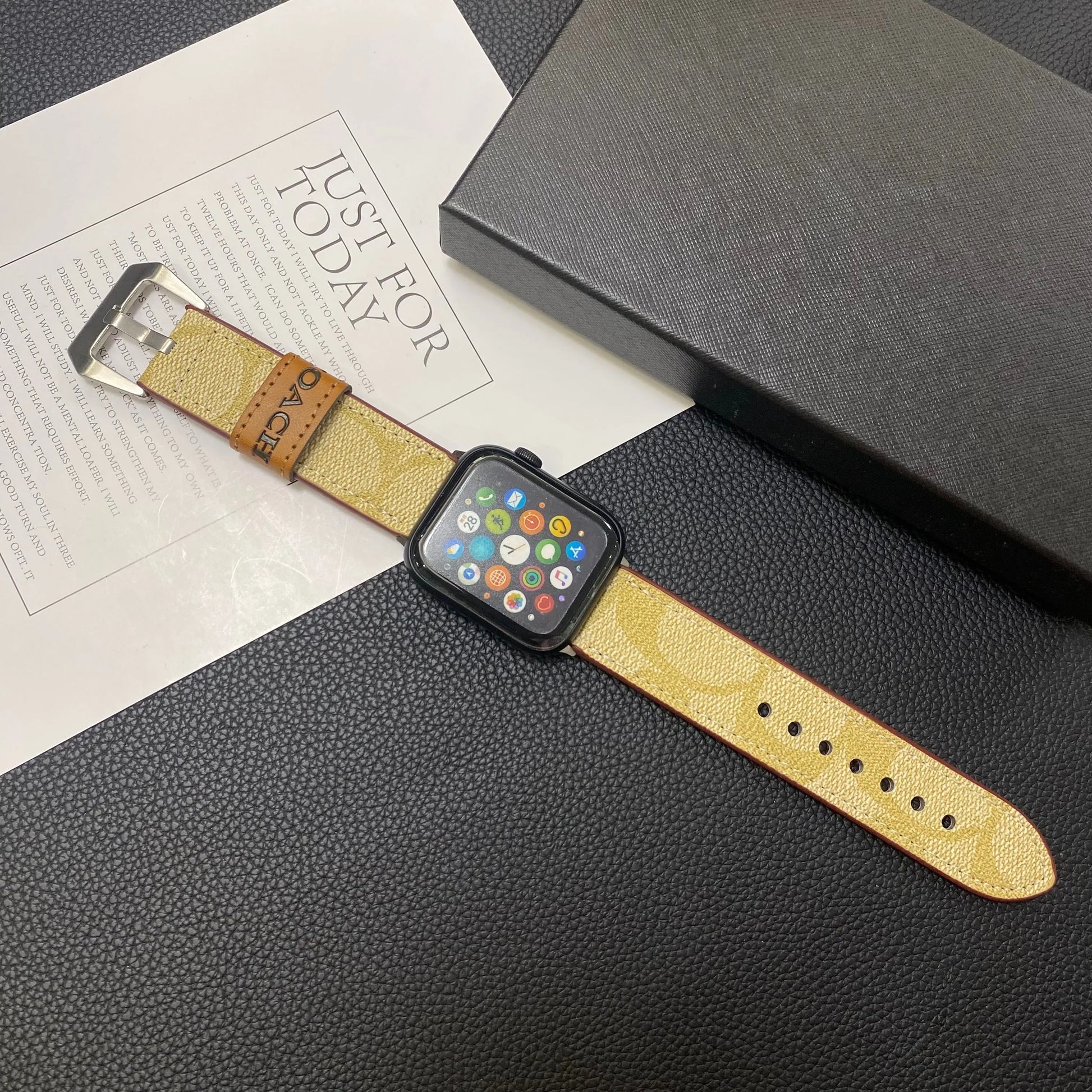 Leather Coach Apple Watch Band Coffee-YHK244221710 mysite