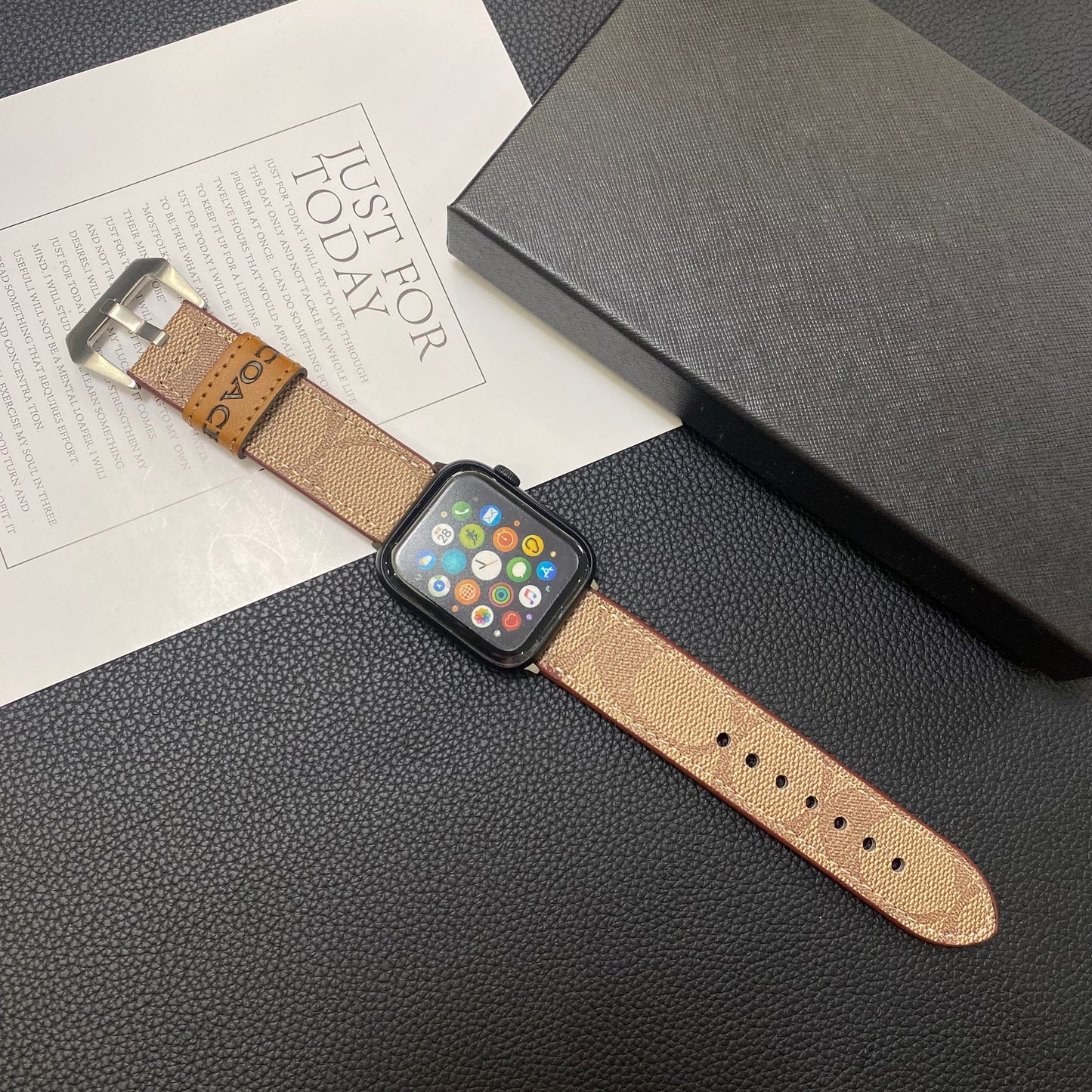 Leather Coach Apple Watch Band Light Brown-YHK244221710s-1 mysite