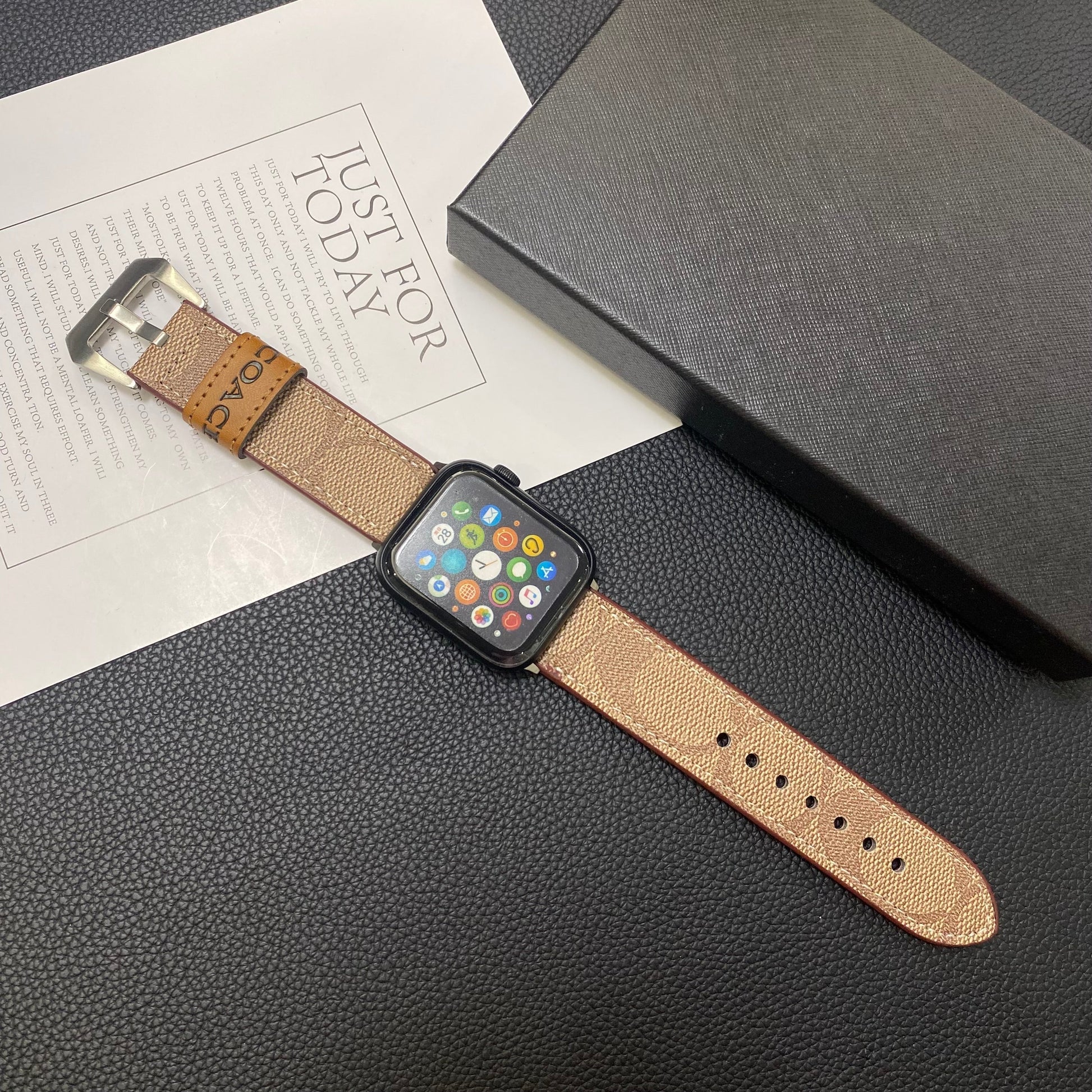 Leather Coach Apple Watch Band Light Brown-YHK244221710s-1 mysite