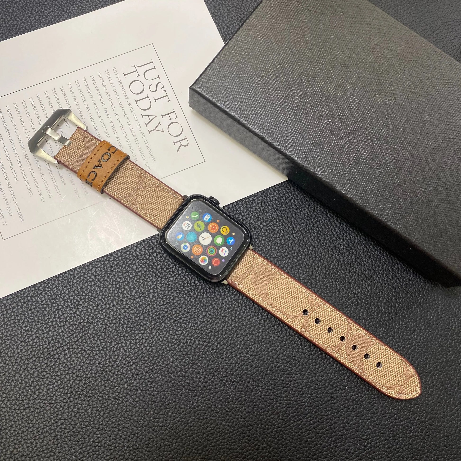 Leather Coach Apple Watch Band Light Brown-YHK244221710 mysite