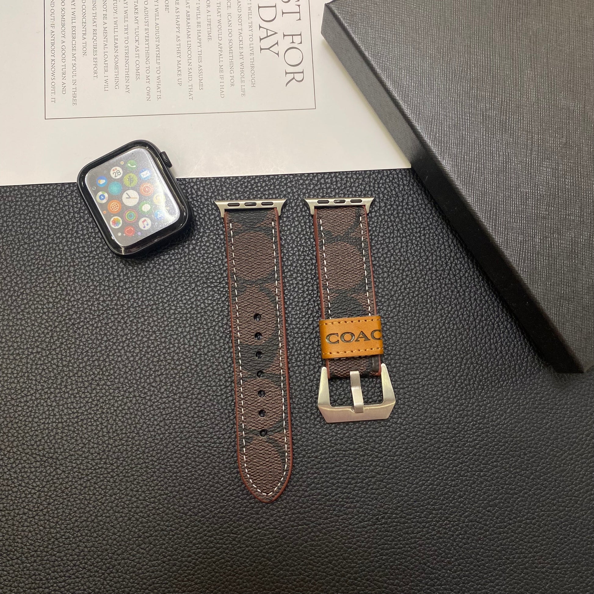 Leather Coach Apple Watch Band Dark brown-YHK244221710s-1 mysite