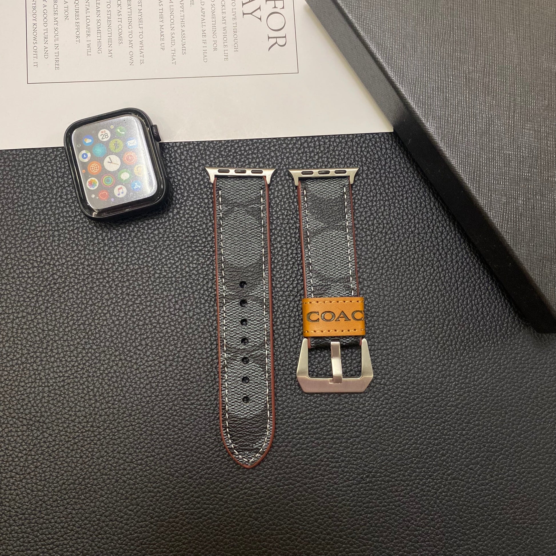 Leather Coach Apple Watch Band Black-YHK244221710s-1 mysite