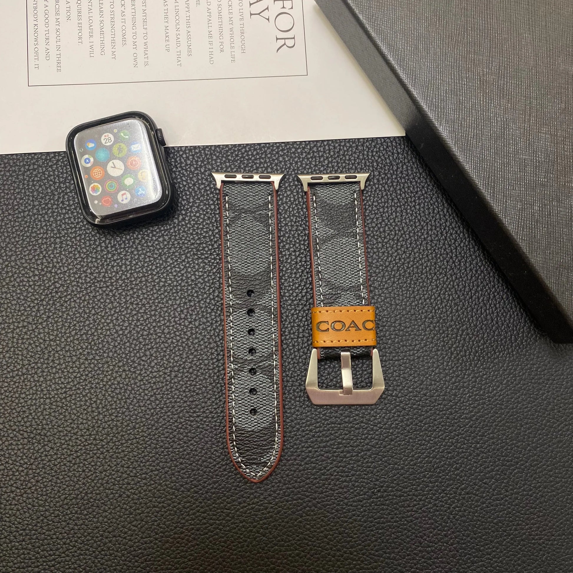Leather Coach Apple Watch Band Black-YHK244221710 mysite