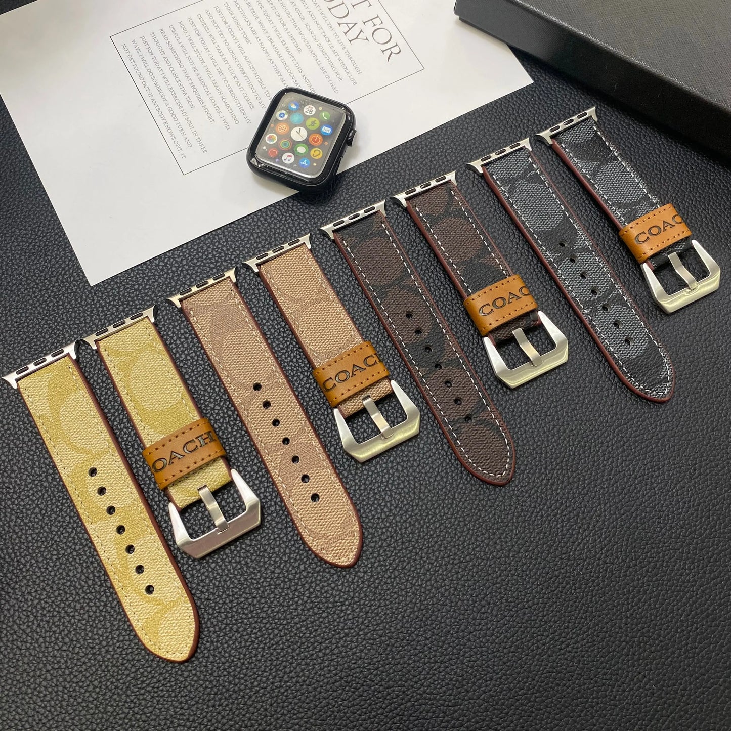 Leather Coach Apple Watch Band Coffee-YHK244221710 mysite