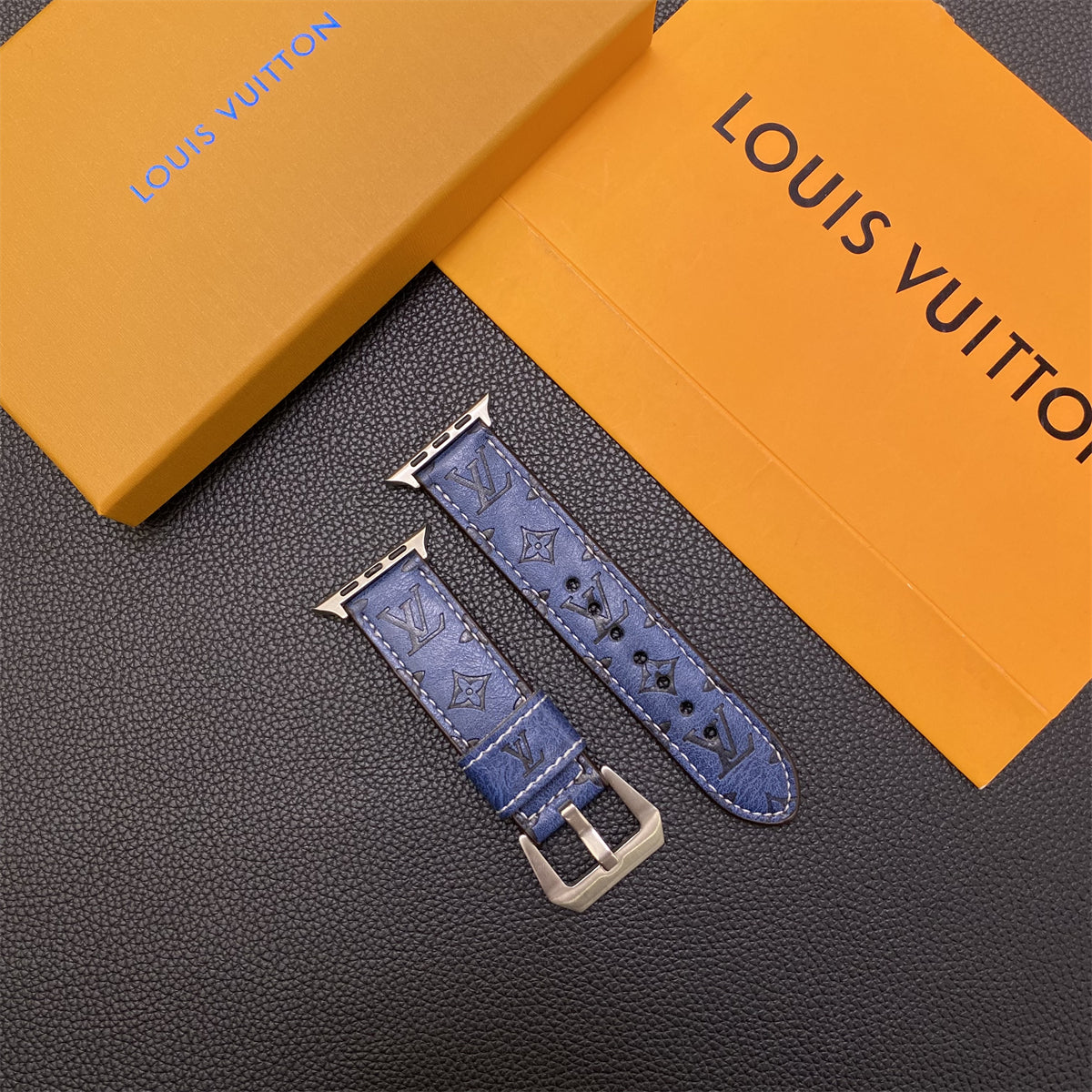 Leather Monogram Apple Watch Bands Leather Blue-YH24422s-1 mysite