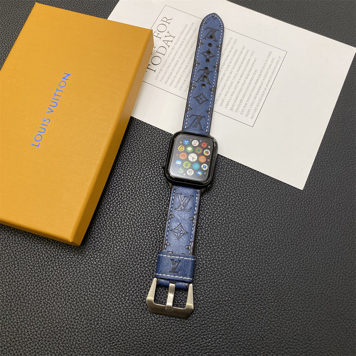 Leather Monogram Apple Watch Bands Leather Blue-YH24422s-1 mysite