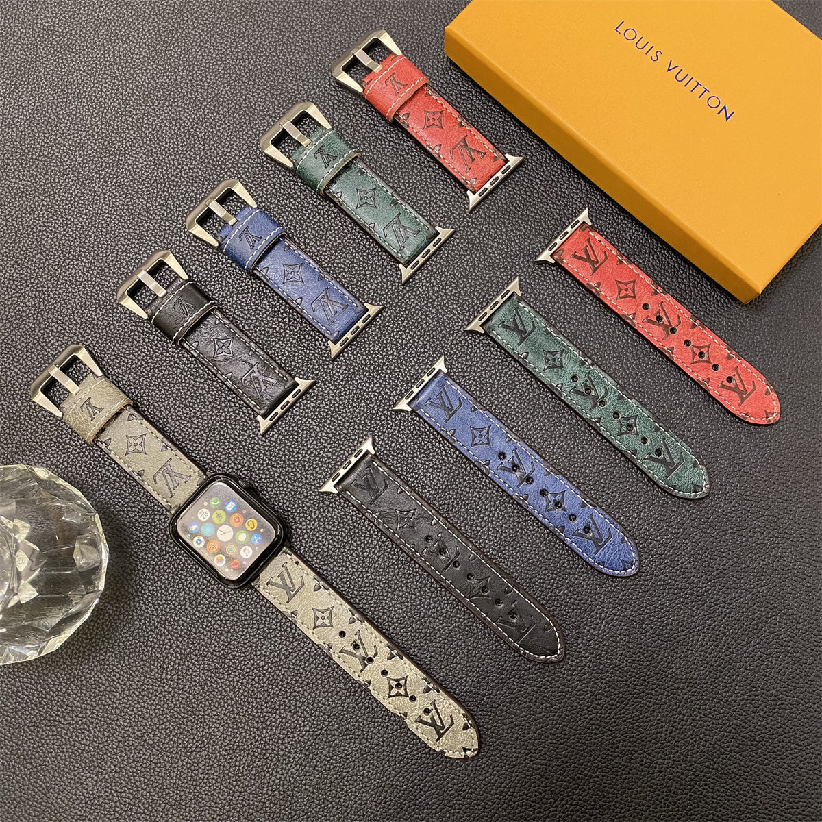 Leather Monogram Apple Watch Bands Leather Blue-YH24422s-1 mysite