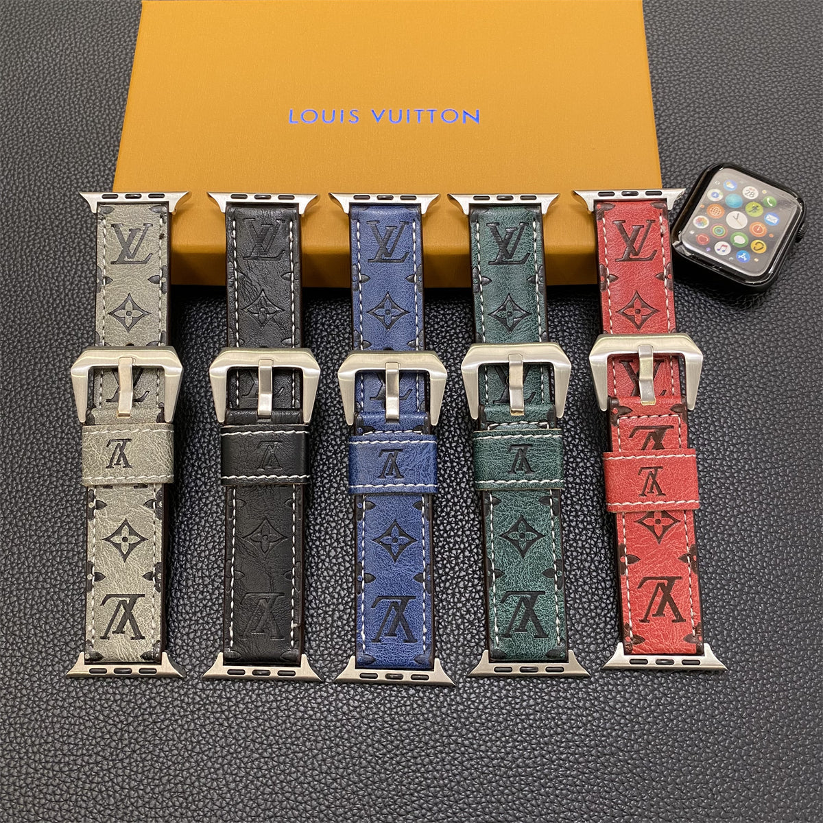 Leather Monogram Apple Watch Bands Leather Blue-YH24422s-1 mysite