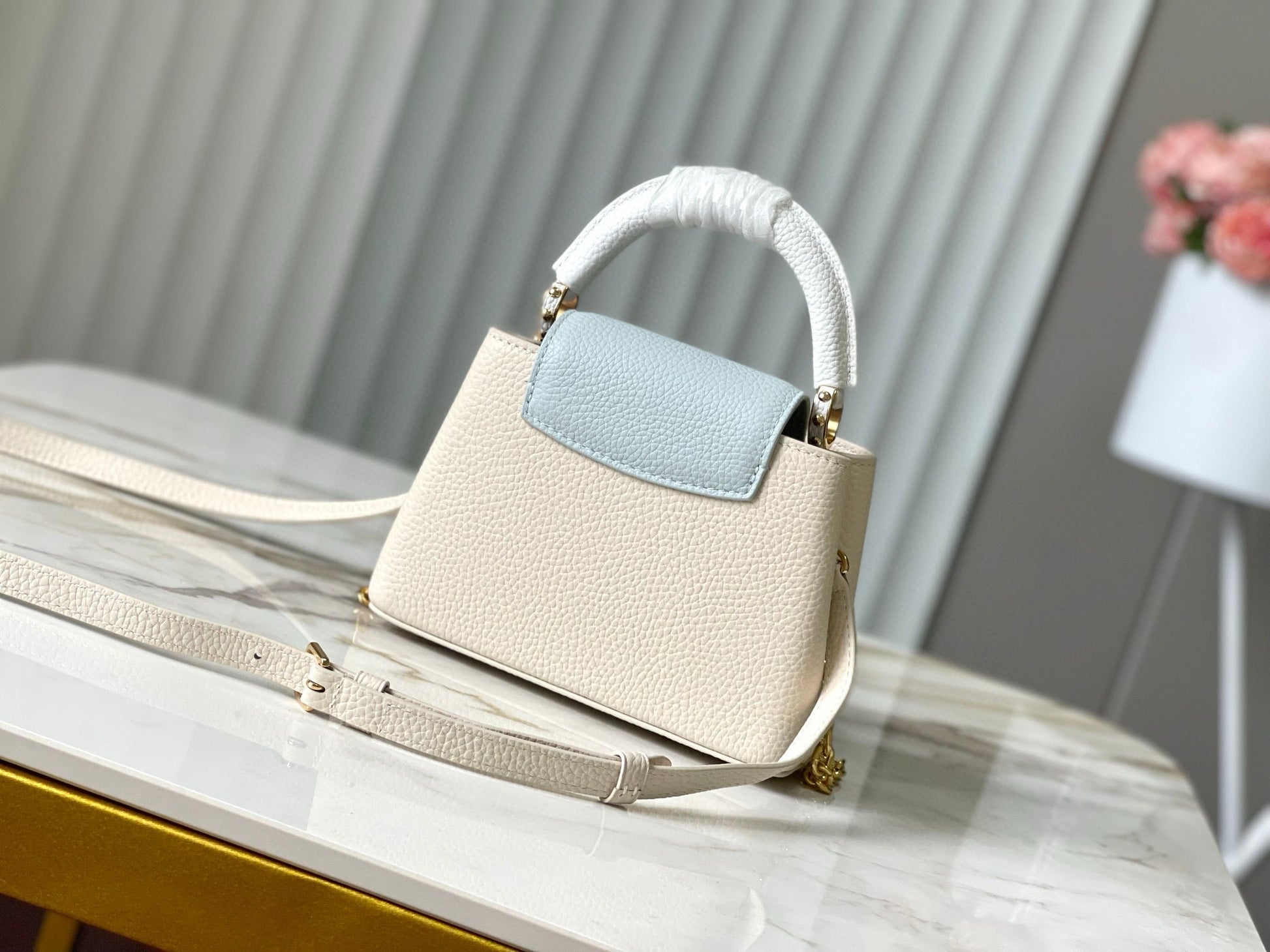 CAPUCINES MINI 21 CREAM CLOUD BLUE TAURILLON GOLD  HARDWARE mysite