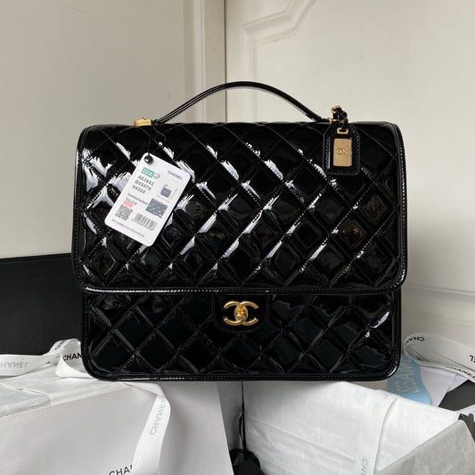 cc large backpack 31cm black patent calfskin gold hardware mysite