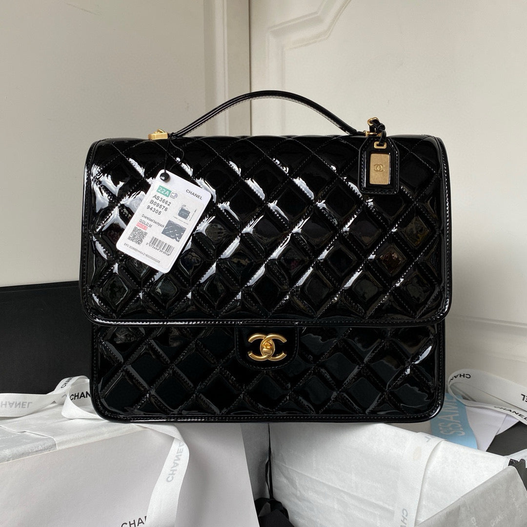 cc large backpack 31cm black patent calfskin gold hardware mysite