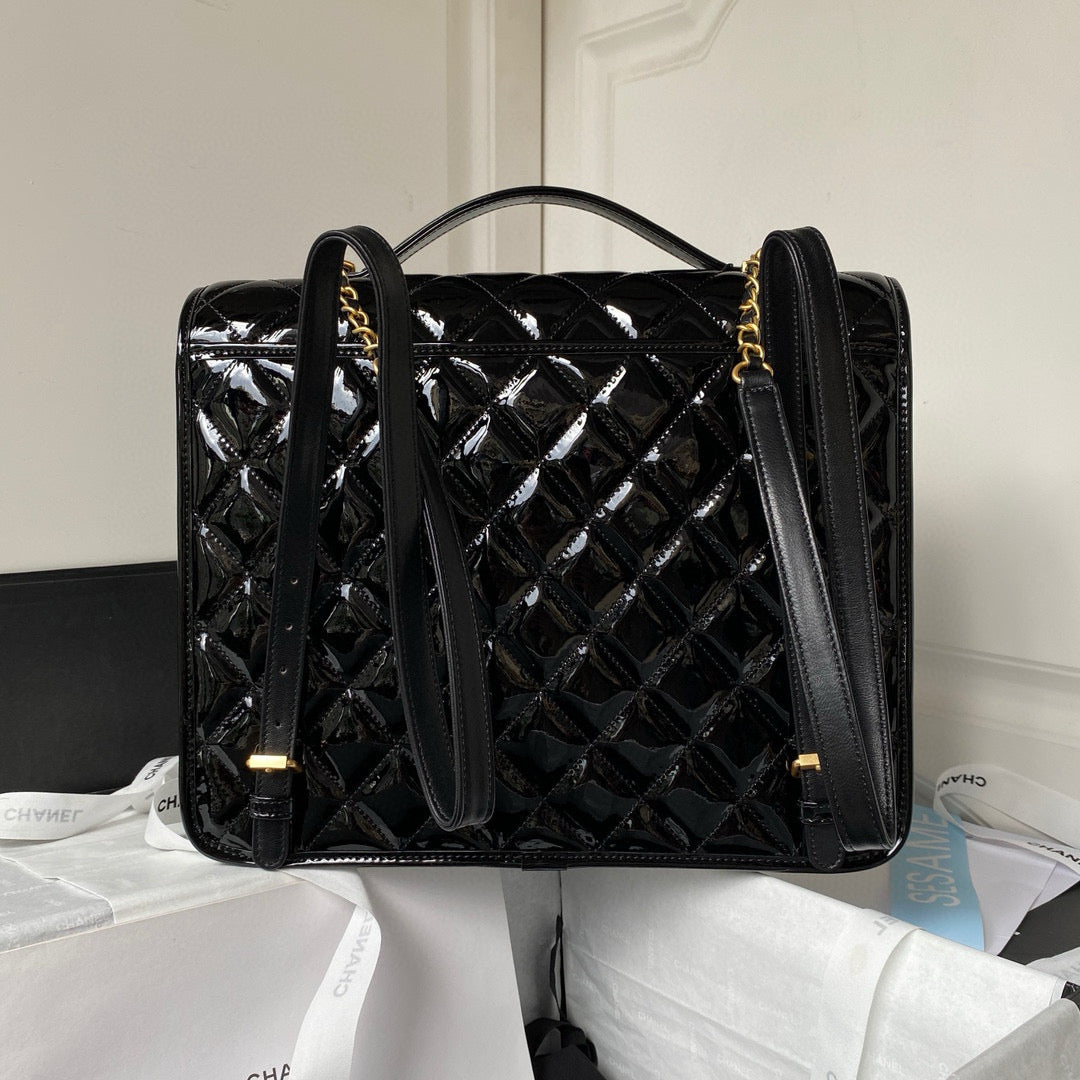 cc large backpack 31cm black patent calfskin gold hardware mysite
