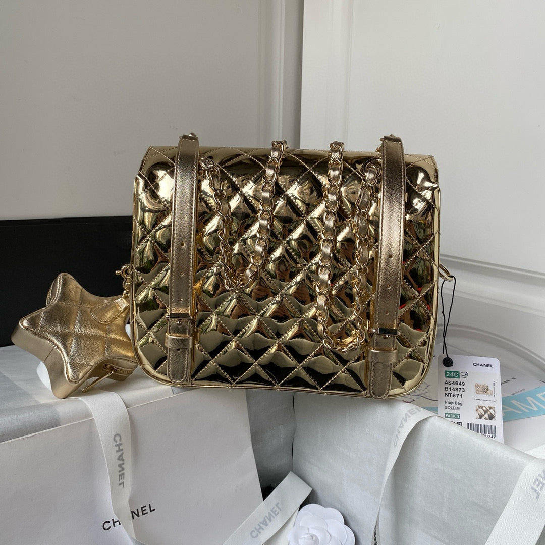 cc large backpack 31cm gold patent calfskin gold hardware mysite