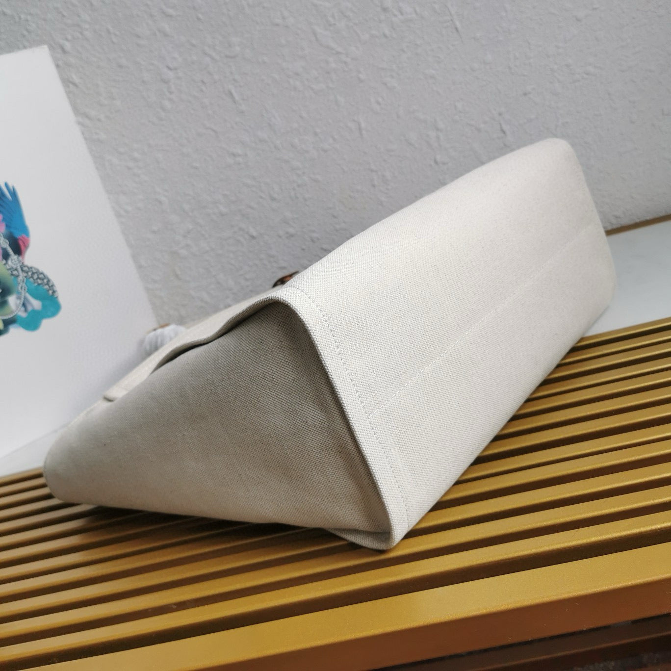 Prada Whitte Canvas shopping bag leather trim mysite