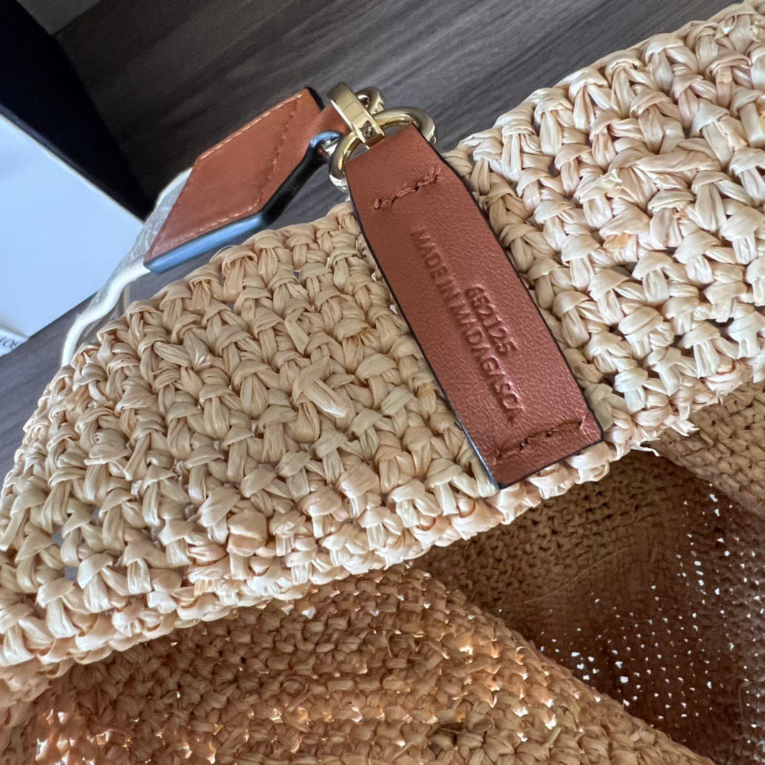 Mini Slit Tote 30cm Beige Raffia Tan Calfskin mysite